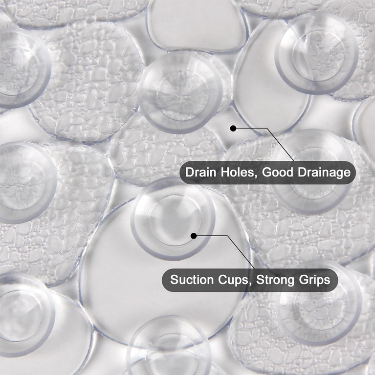 Non-Slip Clear Pebble Bath Mat with Drain Holes, 69 x 36 cm