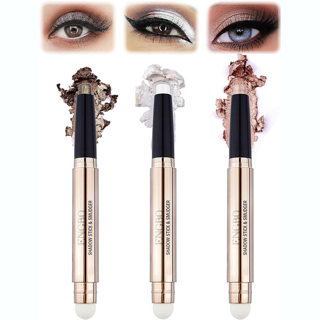 Long-Lasting Rotational Eyeshadow Stick Set: 3-Piece Shimmer & Metallic Cream Crayon, Waterproof, Crease-Resistant, Neutral Shades for All Skin Types, Easy to Apply