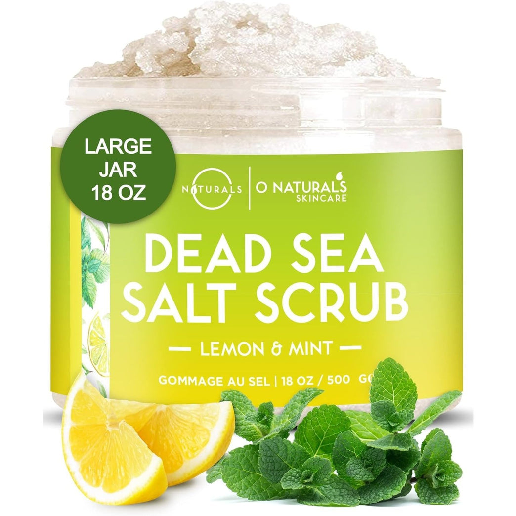 O Naturals Lemon & Mint Dead Sea Salt Body Scrub - Exfoliating & Anti-Acne Scrub
