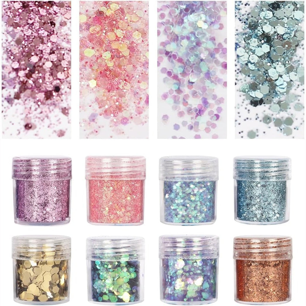 Festival-Ready Holographic Unicorn Glitter Set: Ultra-Thin Sequins for Nails, Face, and Body in 8 Vibrant Shades