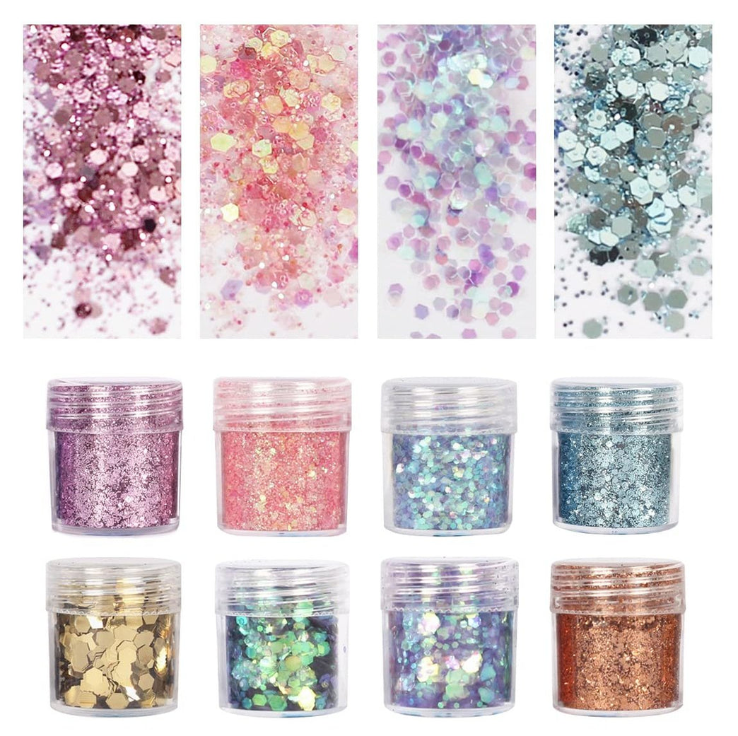 Festival-Ready Holographic Unicorn Glitter Set: Ultra-Thin Sequins for Nails, Face, and Body in 8 Vibrant Shades