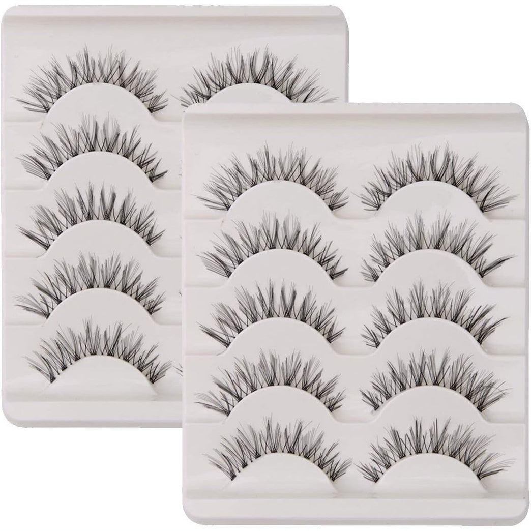 KFZR Handcrafted Synthetic False Eyelashes - 10 Pairs, Natural Look, 3D Crisscross Design, Black, Reusable