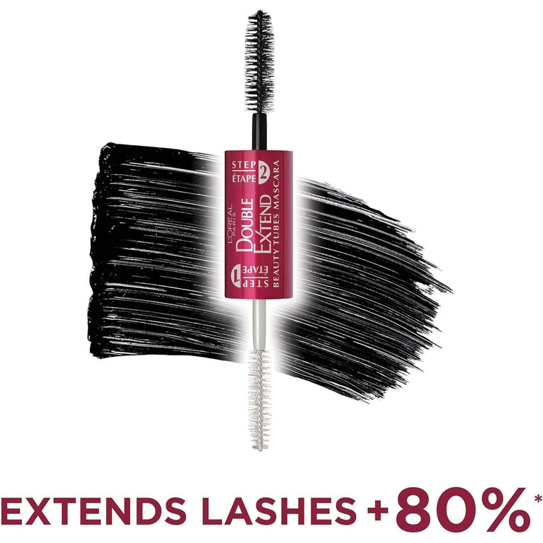 L'Oreal Paris Fiber-Enriched Lengthening Mascara in Black, 0.33 Ounces - Double Extend Beauty Tubes for Smudge-Free Lash Extension Effect