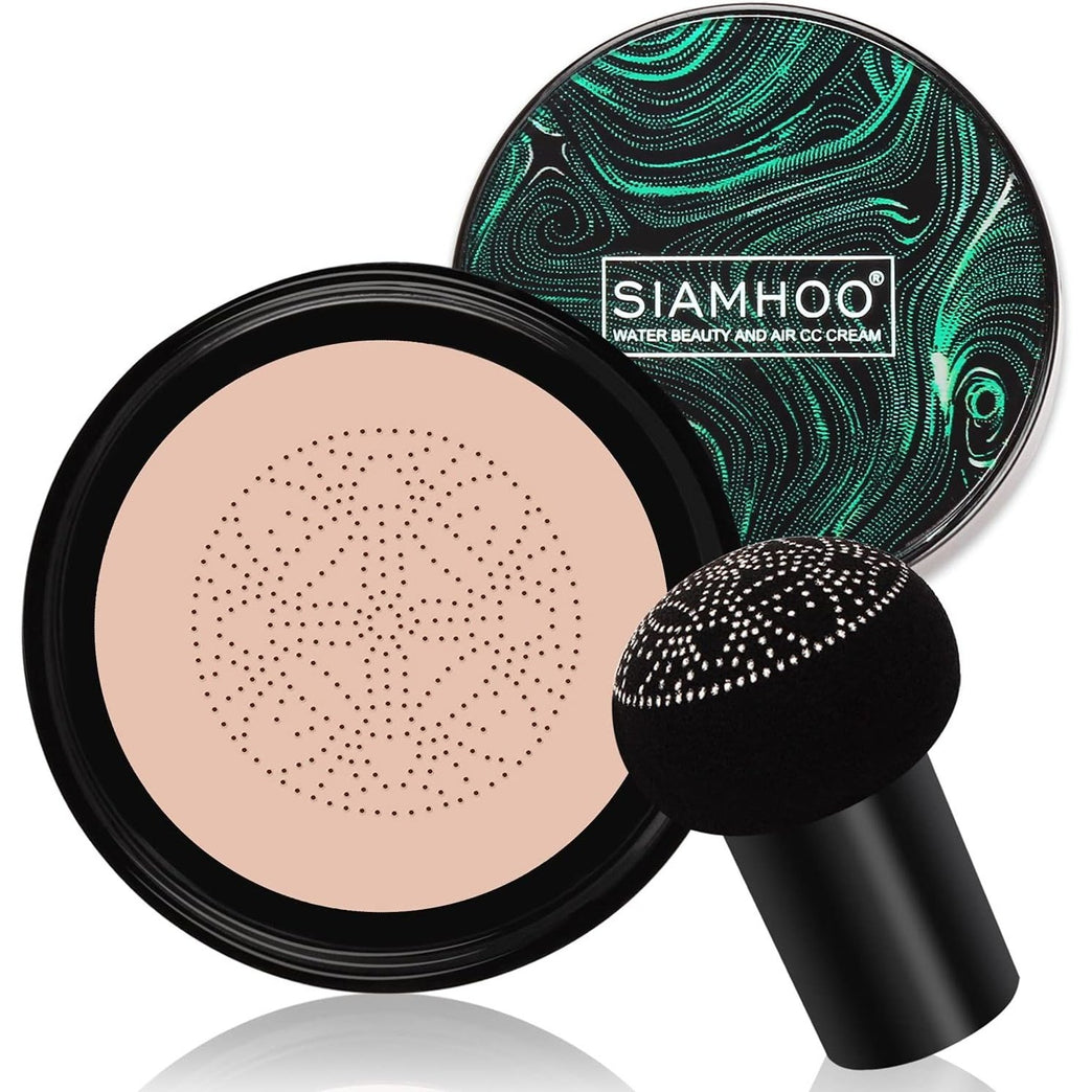SIAMHOO Upgraded CC Cream and Mushroom Head Sponge for Flawless, Even Coverage and Moisturized Skin - 0.7 fl.oz, Natural Shade