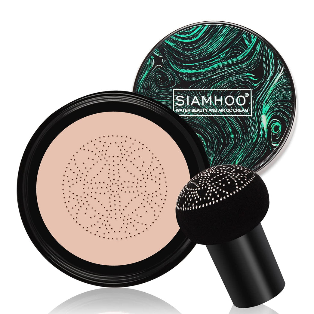 SIAMHOO Upgraded CC Cream and Mushroom Head Sponge for Flawless, Even Coverage and Moisturized Skin - 0.7 fl.oz, Natural Shade