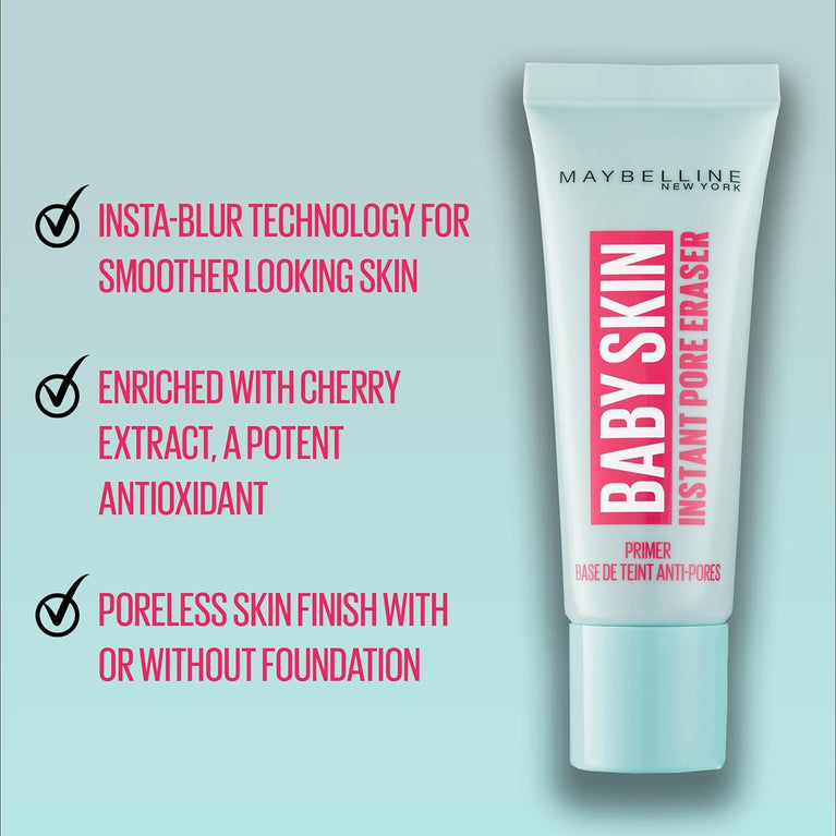 Maybelline Transparent Matte Primer for Flawless Skin, Pore Eraser, Shine Control, 22 ml - Single Pack