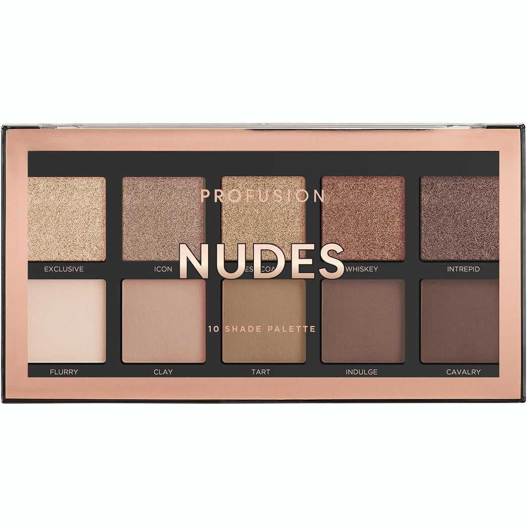 Profusion Cosmetics Ultimate Blendable Nudes Eyeshadow Palette with 10 Versatile Shades, Multicolour