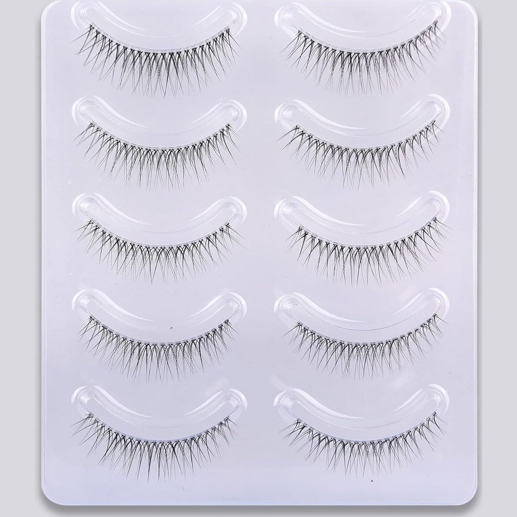 GMAGICTOBO Natural Lashes Short Clear Band False Eyelashes Light Volume Lashes Pack Soft Strip Fake Eye Lashes 5 Pairs Multipack