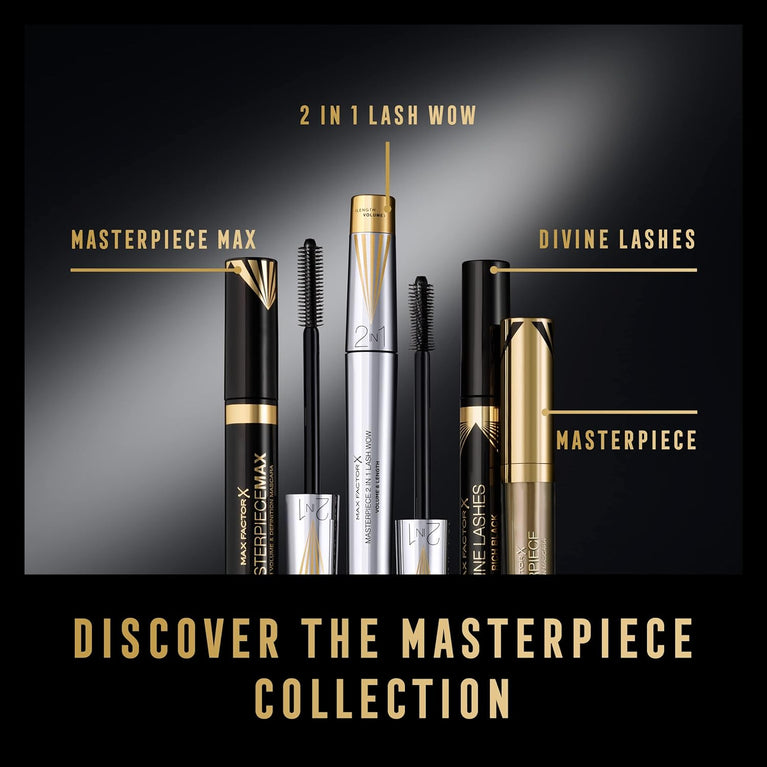 Max Factor Masterpiece 2-in-1 Lengthening and Volumising WOW Mascara, 001 Black, Long-Lasting and Vegan, 7.0 ml