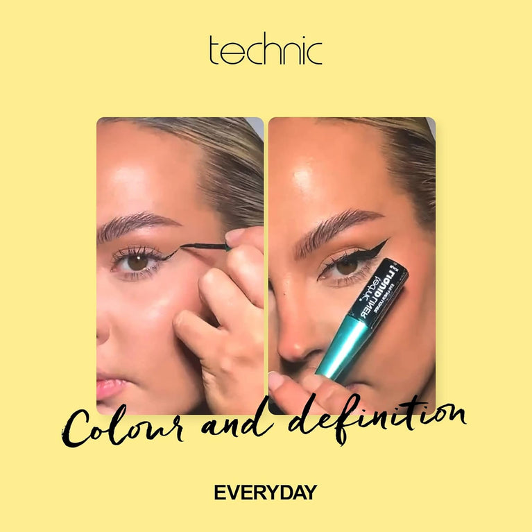Technic All-Day Wear Liquid Eyeliner - Waterproof, Smudge-Proof & Ultra-Precise, Rich Jet Black Color for Bold & Natural Looks