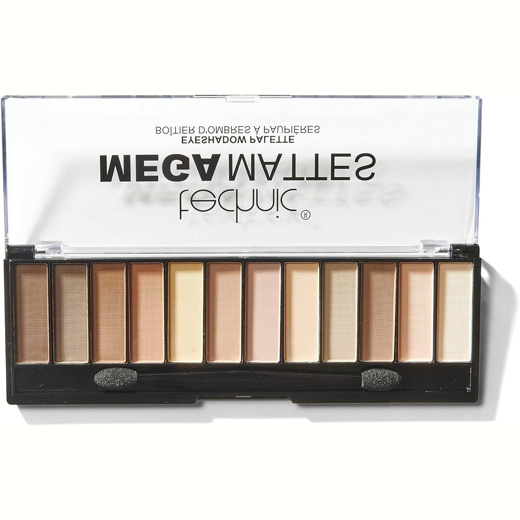 Technic Mega Mattes 12-Shade Nude Eyeshadow Palette - Long-Lasting Matte Pigments for Professional Day-to-Night Looks, 18g
