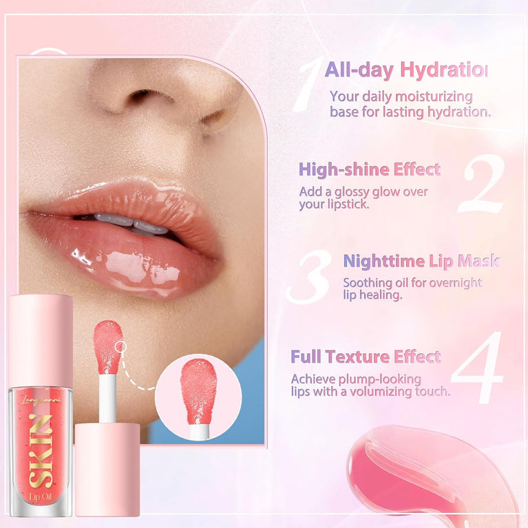 LANGMANNI Glossy Lip Care Oil Balm - Fruit Infused, Non-Sticky, Moisturizing and Nourishing Lip Balm for Dry Lips (Strawberry Flavor)