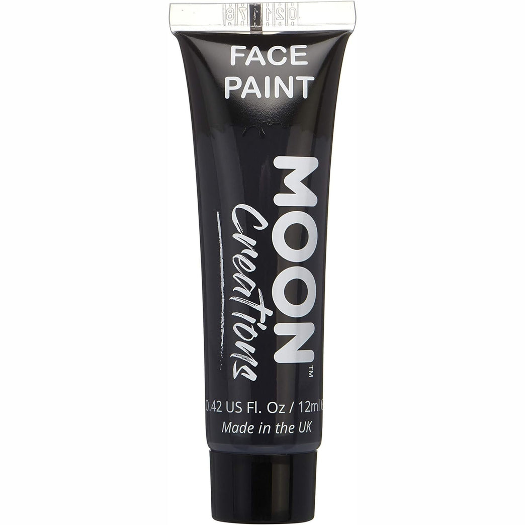 Moon Creations Face & Body Paint Tubes | Black | 12ml | Ready to Use Face Paint | No Flake | Cruelty Free, Made in UK | Face Paint for Kids, Adults, Fancy Dress, Festivals, Halloween & More