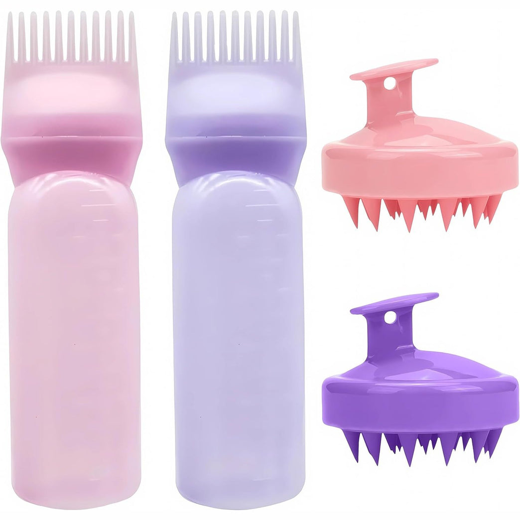 ZISHAN 4 Piece Hair Oil Applicator Bottle and Scalp Massager Set with Massage Combs