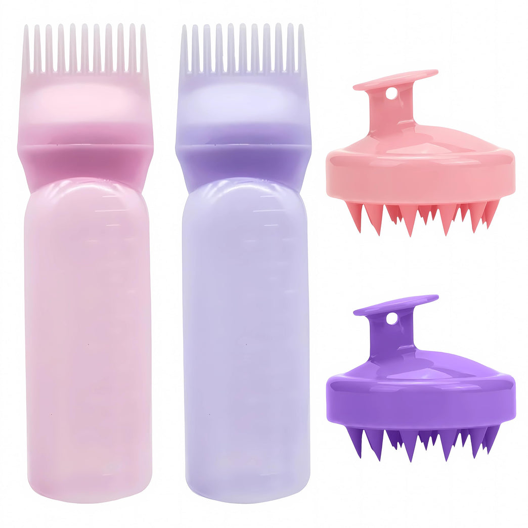 ZISHAN 4 Piece Hair Oil Applicator Bottle and Scalp Massager Set with Massage Combs