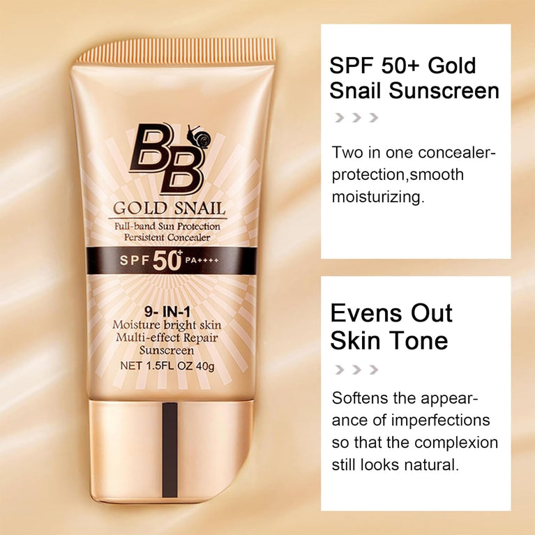Gold Snail SPF50+ Tinted BB Cream Moisturizer | Hydrating Sun Protection for All Skin Types | Lightweight, Non-Greasy Formula for Even Skin Tone and Flawless Complexion