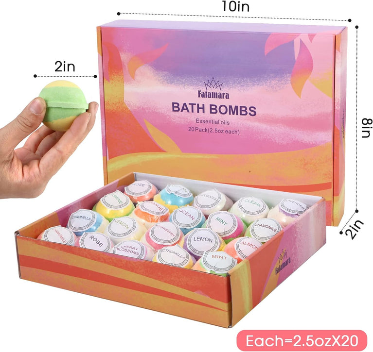Relaxation and Stress-Relief Bath Bomb Gift Set with 20 Organic and Natural Handcrafted Essential Oils