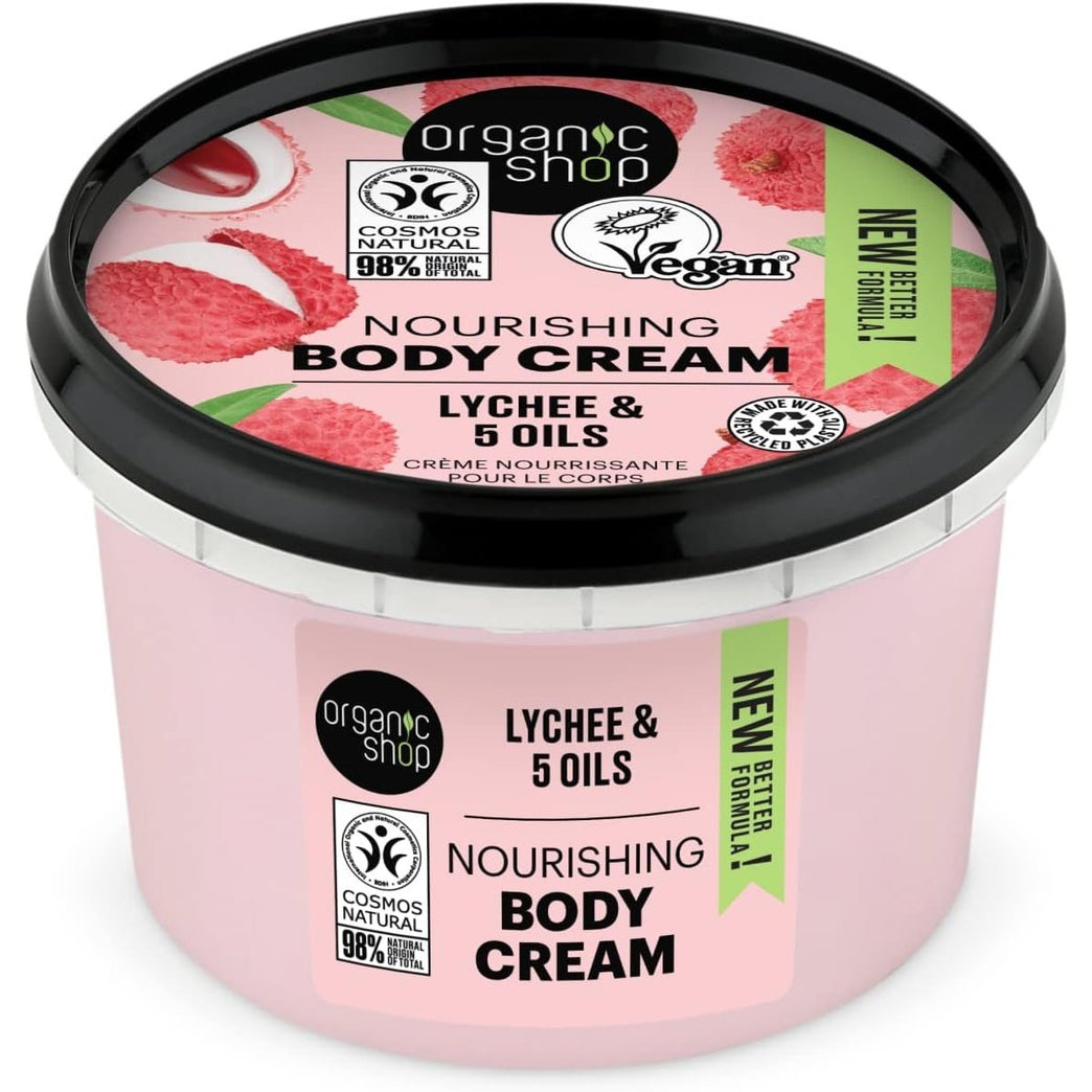 Organic Shop Pink Lychee and 5 Oils Nourishing Body Cream, 250 ml