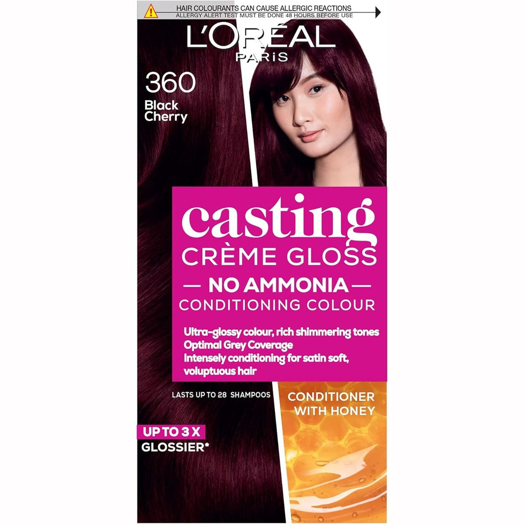 L'Oreal Paris Casting Creme Gloss semi-permanent hair dye, blends away grey hair leaving a radiant hair colour, black hair dye 360 Black Cherry, 360 Black Cherry, 1 Count (Pack of 1)