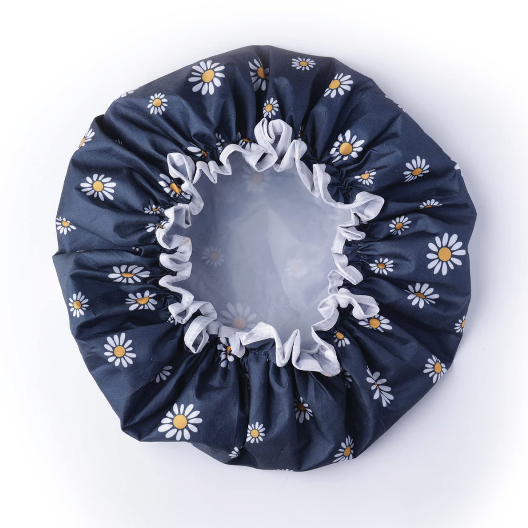 Floral Patterned Reusable Waterproof Shower Cap for Women - Ideal for Long, Short, and Curly Hair