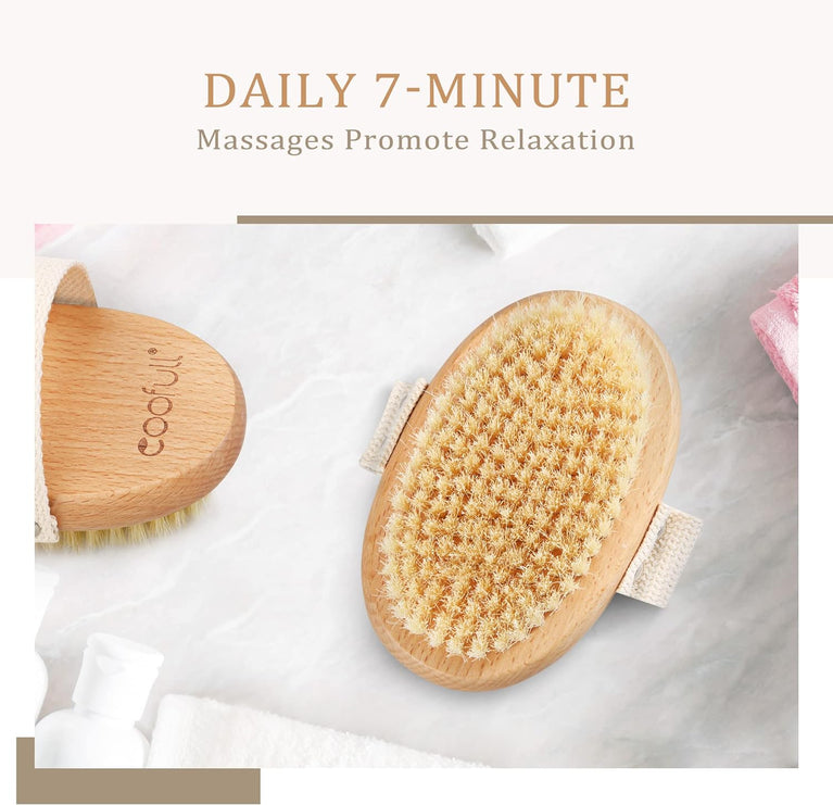 SURDOCA Dry Brushing Body Brush with Natural Beech Wood and Boar Bristles