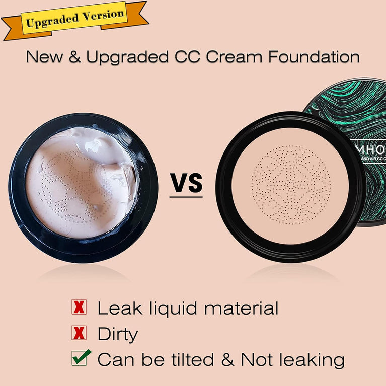 SIAMHOO Upgraded CC Cream and Mushroom Head Sponge for Flawless, Even Coverage and Moisturized Skin - 0.7 fl.oz, Natural Shade