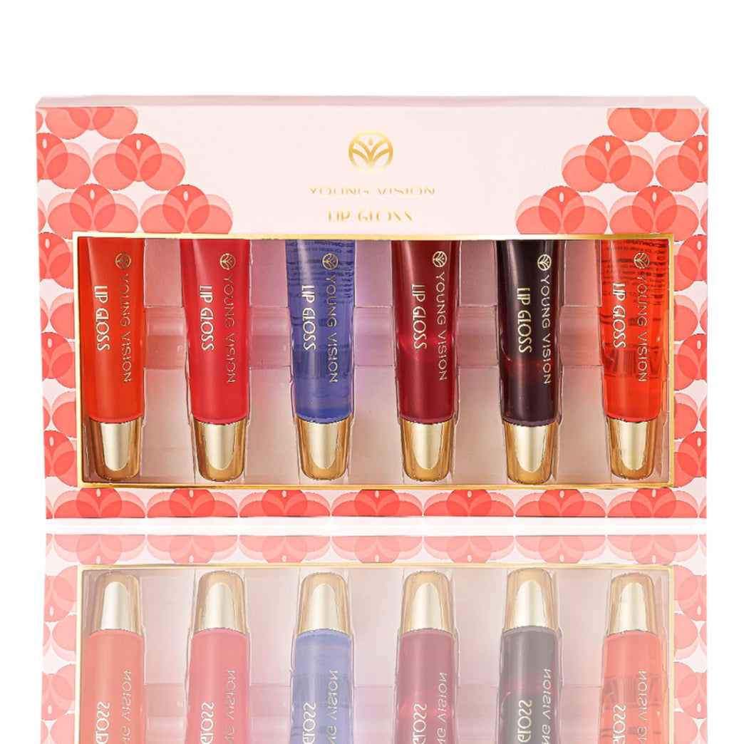 6-Shade Glass Mirror Lip Gloss Kit with Plumping & Hydrating Formula - Assorted Flavors