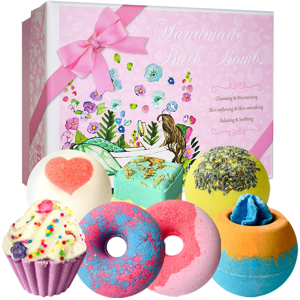 Gift Set: STNTUS INNOVATIONS 7 Natural Bath Bombs for Women, Spa Bubble Fizzies - Perfect for Christmas, Valentine's Day, Birthdays, and More