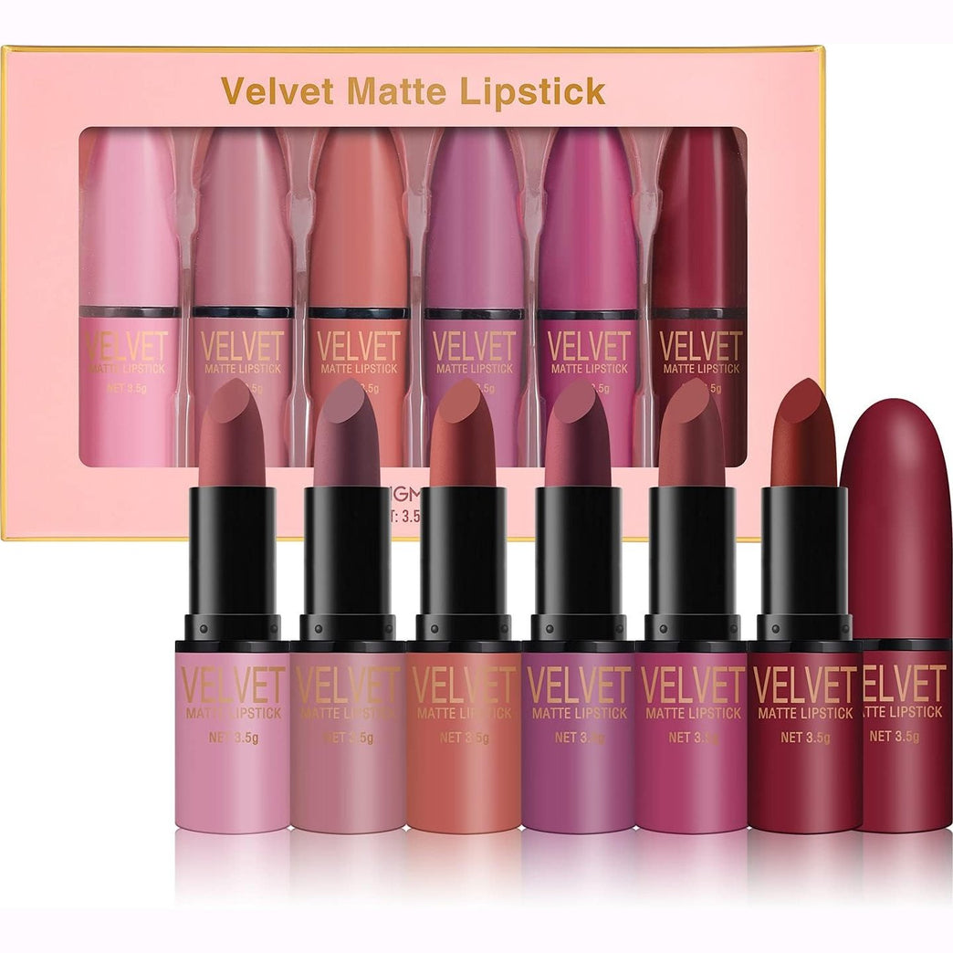 Petansy Velvet Matte Lipstick Kit: 6-Color Long-Lasting Waterproof Set with Sophisticated Finish in Gift Box
