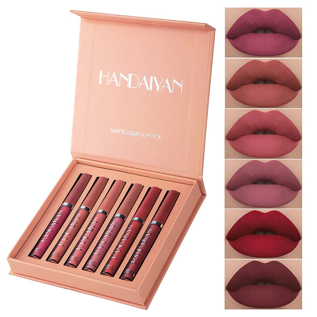 Vibrant 6-Piece Waterproof Matte Liquid Lipstick Set – Long-lasting, Non-Stick, Comfort-wear Makeup Kit for Women and Girls (A)