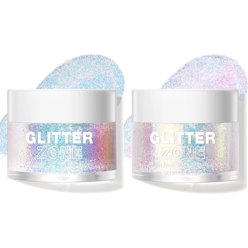 LANGMANNI 2Pcs Holographic Body Glitter Gel for Body, Face, Hair and Lip.Color Changing Glitter Gel Under Light. Vegan & Cruelty Free-1.35 oz/pcs (1# Golden Ocean+2# Sparkling Pink)