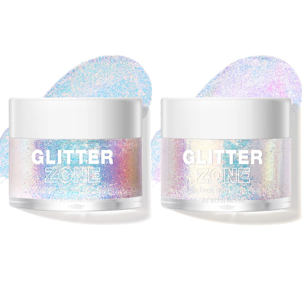 LANGMANNI 2Pcs Holographic Body Glitter Gel for Body, Face, Hair and Lip.Color Changing Glitter Gel Under Light. Vegan & Cruelty Free-1.35 oz/pcs (1# Golden Ocean+2# Sparkling Pink)