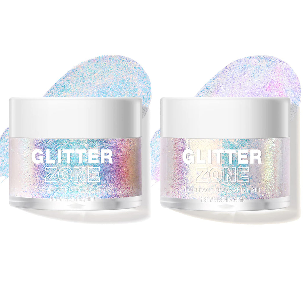 LANGMANNI Dual Pack Holographic Body Glitter Gel- Changes Color Under Light, Suitable for Body, Face, Hair, and Lips, Vegan and Cruelty-Free (1.35 oz/pcs, Golden Ocean & Sparkling Pink)