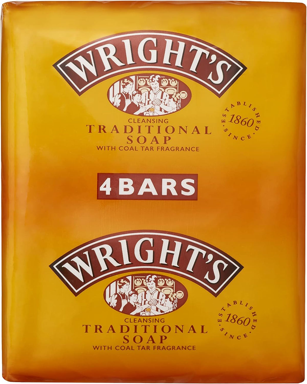 Wrights Traditional Coal Tar Fragrance Soap 125g (Pack of 4)