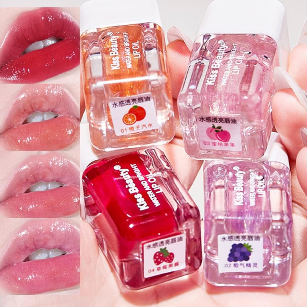 4-Piece Shimmering Lip Gloss and Balm Set - Hydrating and Plumping Lip Care Set with Transparent Toot Lip Oil, Moisturizing Lipstick, and Tinted Lip Tint Makeup