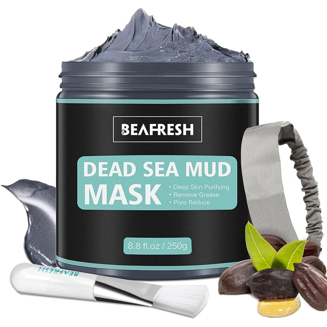 Detoxifying Dead Sea Mud Mask with Headband & Brush - Deep Cleansing Treatment for Face and Body