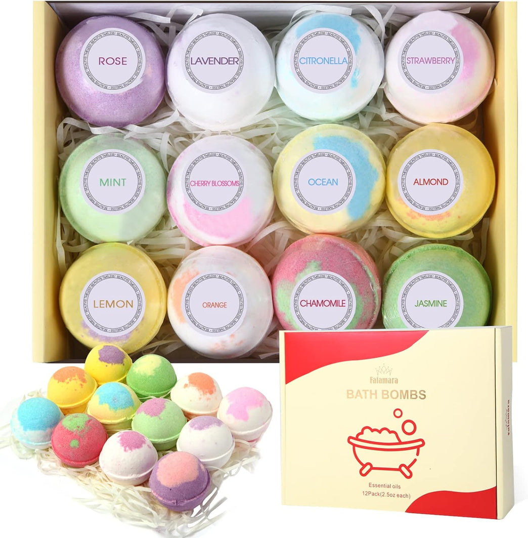 Luxurious Essential Oil Bath Bombs Gift Set - Pack of 12