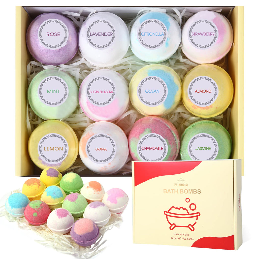 Luxurious Essential Oil Bath Bombs Gift Set - Pack of 12