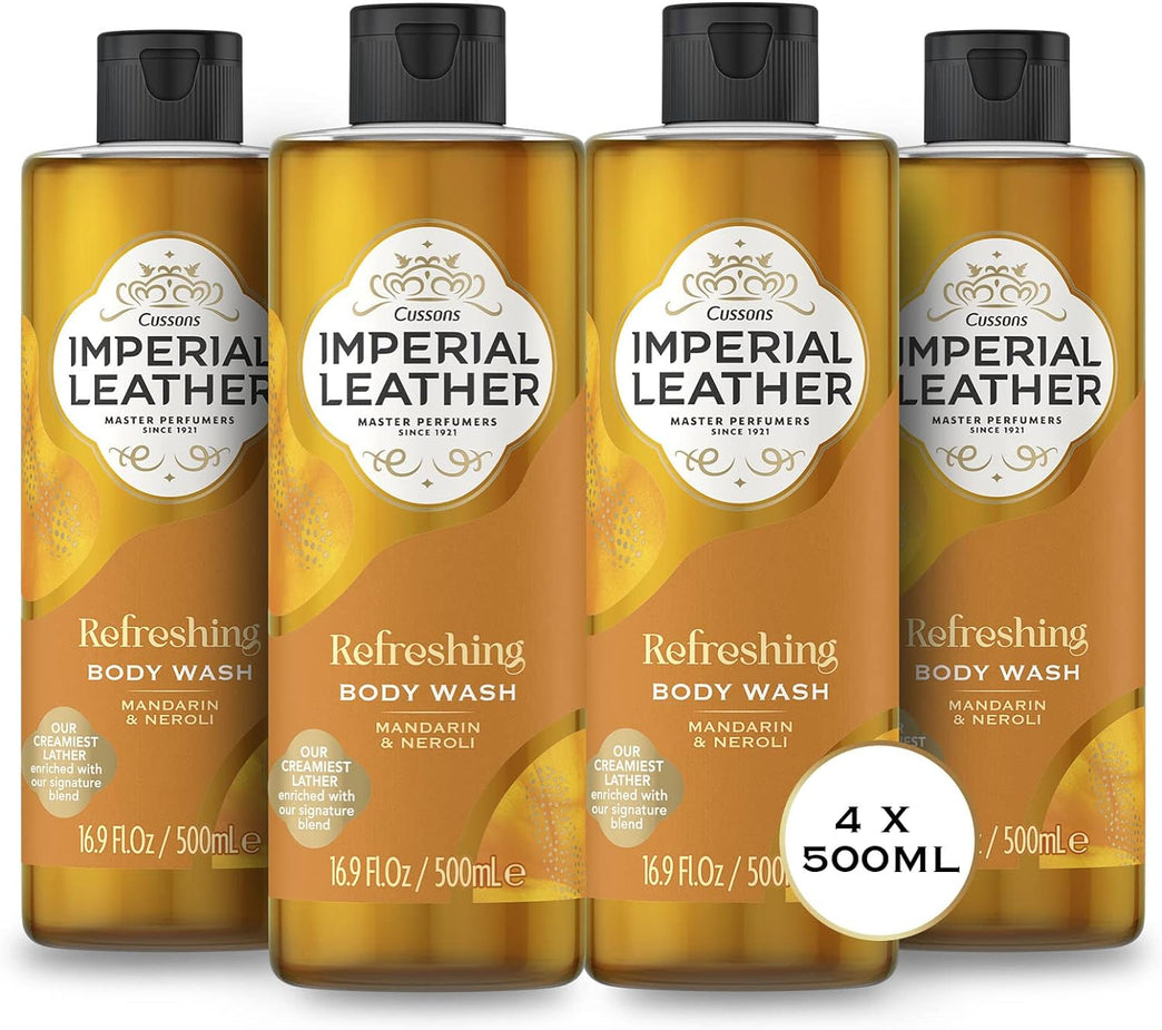 Imperial Leather Mandarin & Neroli Refreshing Shower Gel, Creamy Lather, 4-Pack, 500ml Each
