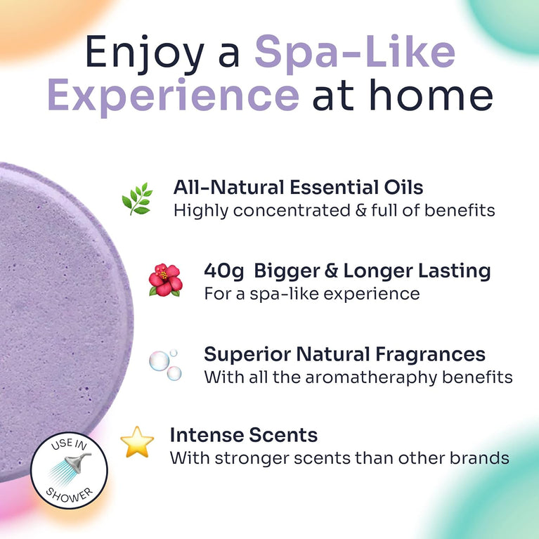 Aromatherapy Shower Steamers Gift Set - Natural Essential Oil Shower Bombs with Strong Scents (6x40g)