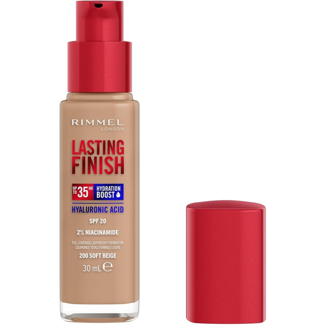 Rimmel 35-Hour Hydrating Foundation with SPF20 - Soft Beige 200 for Full Coverage and Long-Lasting Wear