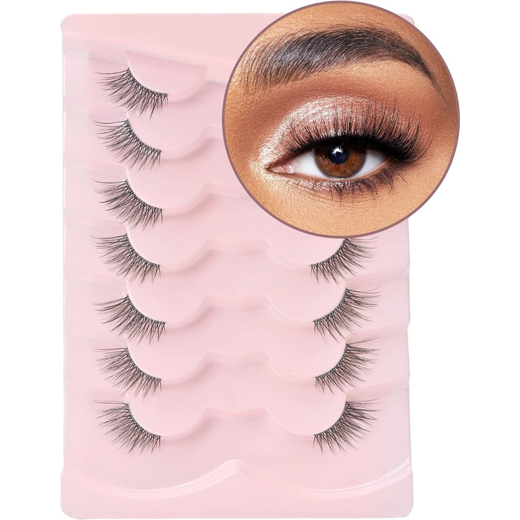 Onlyall Half Lashes False Eyelashes Natural Look Wispy Lashes Natural Half Eyelashes Clear Band Lashes Pack 3D Faux Mink Lashes 7 Pairs C02