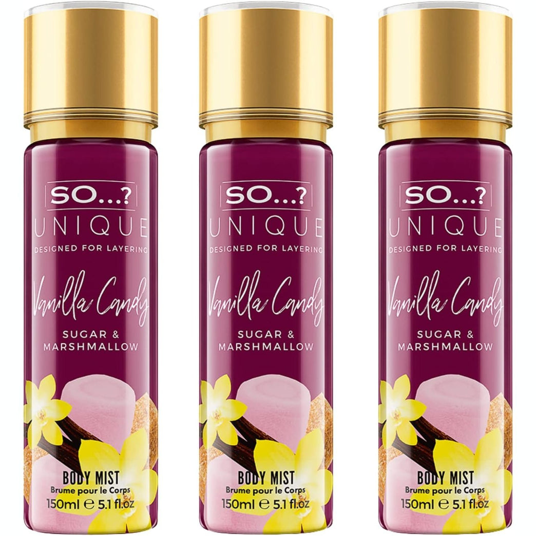 So…? Unique Womens Vanilla Candy Vegan Body Mist Fragrance Spray 150ml (Pack of 3)