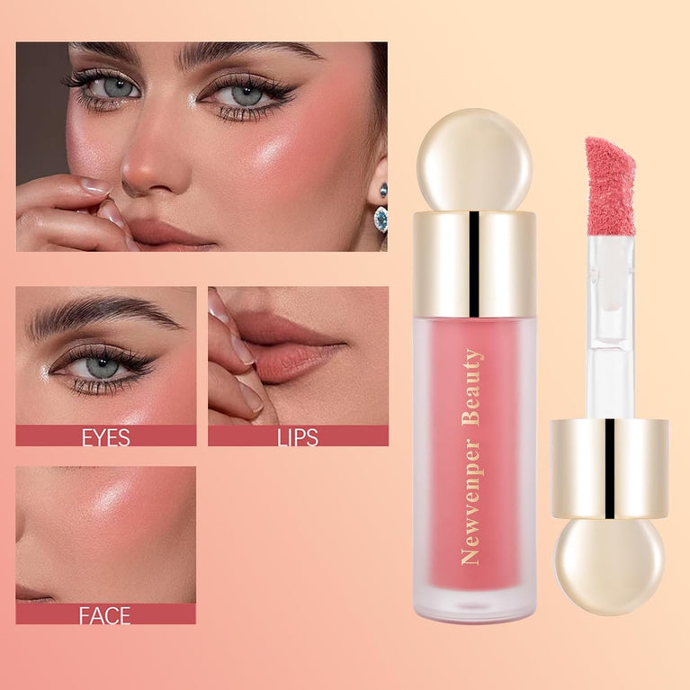 Glow-On-The-Go Makeup Kit: 3D Effect Liquid Highlighter, Contour and Blush + Blending Brush