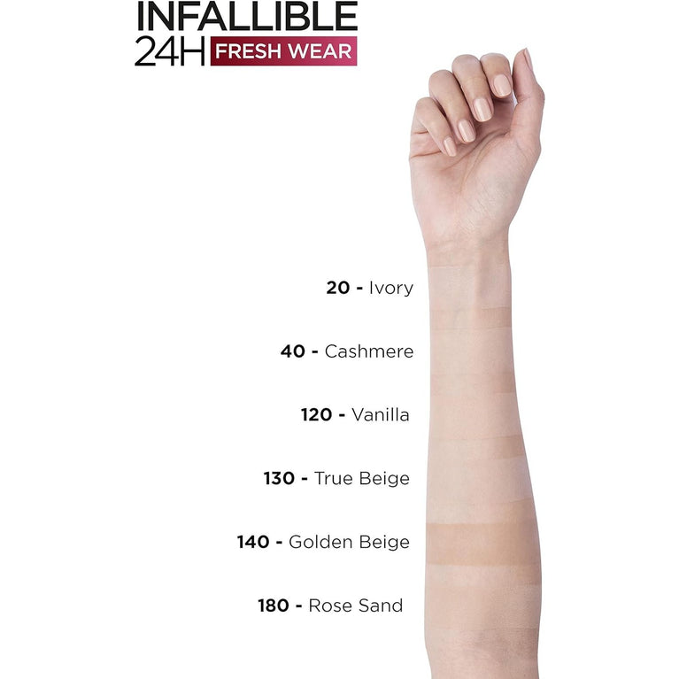 L'Oréal Paris Infallible 24H Fresh Wear Powder Foundation, Full Coverage, Weightless and Long Lasting, Water-Resistant, 20 Ivory