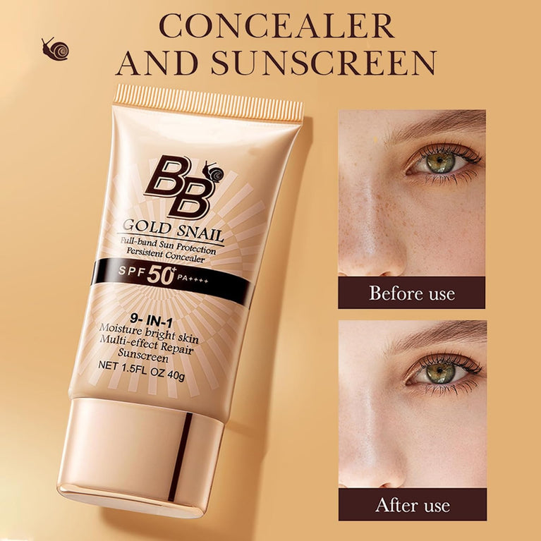 Gold Snail SPF50+ Tinted BB Cream Moisturizer | Hydrating Sun Protection for All Skin Types | Lightweight, Non-Greasy Formula for Even Skin Tone and Flawless Complexion