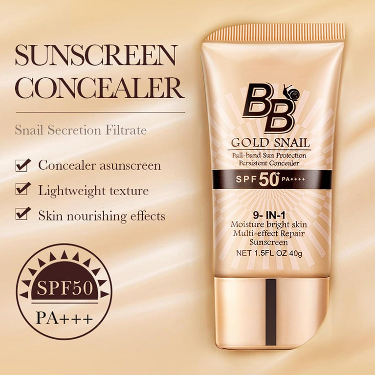 Gold Snail SPF50+ Tinted BB Cream Moisturizer | Hydrating Sun Protection for All Skin Types | Lightweight, Non-Greasy Formula for Even Skin Tone and Flawless Complexion
