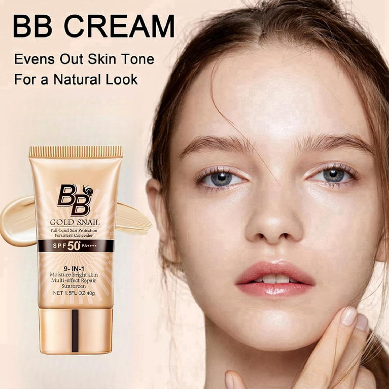 SPF50+ Tinted Moisturising BB Cream with Gold Snail Extracts - Medium-Light Waterproof Foundation for Blemish Coverage & Color Correction