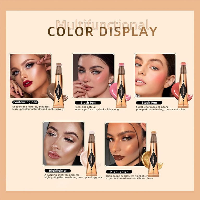 3-in-1 Radiant Beauty Wand Set – Liquid Contour, Highlighter & Blush with Sponge Applicator for Effortless, Lightweight Makeup
