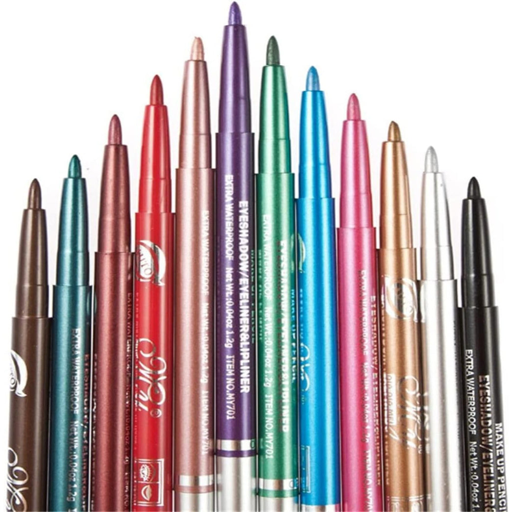 Chargenyang Vibrant 12-Piece Eyeliner, Eyebrow, and Lip Liner Makeup Set - Waterproof Cosmetic Kit